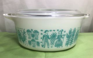 Vtg Pyrex Amish Butterprint 472 Turquoise 1 1/2 Pt.  Casserole Dish With Lid