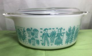 VTG Pyrex Amish Butterprint 472 Turquoise 1 1/2 Pt.  Casserole Dish with Lid 3