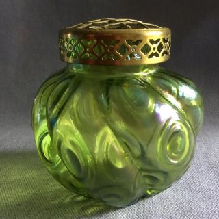 Antique Art Nouveau Loetz Style Green Iridescent Glass Posy Vase Czech