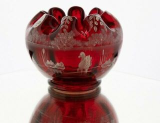Fenton Ruby Glass Vase Hand Painted & Numbered 3 - 1/2 " Tall,  In Windows