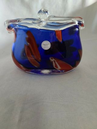 Cobalt Blue And Red - Lead Crystal Glass Block Vase - Mouth Blown Glass