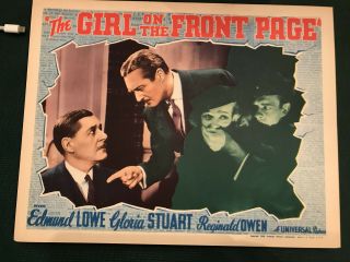 The Girl On The Front Page 1936 Universal 11x14 " Crime Lobby Card Gloria Stuart