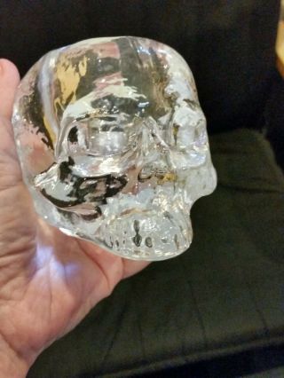 Kosta Boda 4 " Crystal Skull Candle Holder With Candle Orrefors From Sweden
