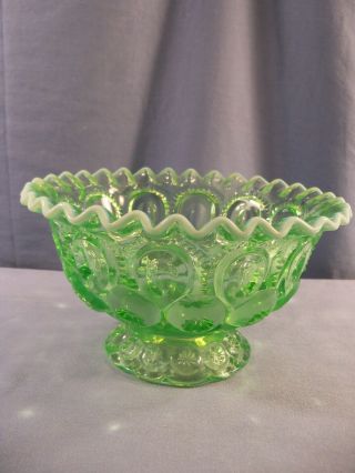 Htf L.  E.  Smith Apple Green Opalescent Glass Moon & Stars Footed Bowl Candy Dish
