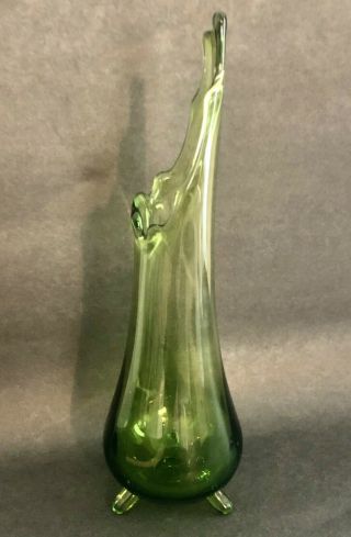 Vintage Mid Century Modern Swung Glass Vase Green Footed Tripod LE Smith MCM 3