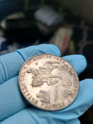 1862 Mexico Puebla Centenario Batalla 5 De Mayo De Silver Coin 2