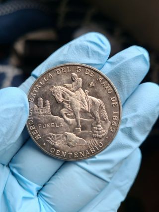 1862 Mexico Puebla Centenario Batalla 5 De Mayo De Silver Coin 3
