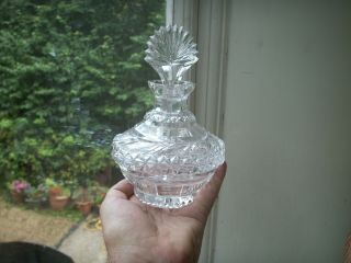 Old Antique Large Art Deco Cut Crystal Glass Scent Perfume Bottle C.  1930 Rare