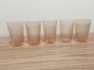 Hocking Pink Old Colony Open Lace Edge 5 - 4 1/2 " Flat Tumblers