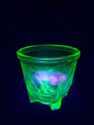 Vintage Green Uranium Glass Footed Measuring Depression Glass