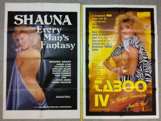 2 Vintage 1980s Adult Films Movie Posters: Shauna & Taboo Iv