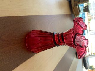 Vintage 1982 Fenton Country Cranberry Glass 8 Inch Tall Wheat Vase 2