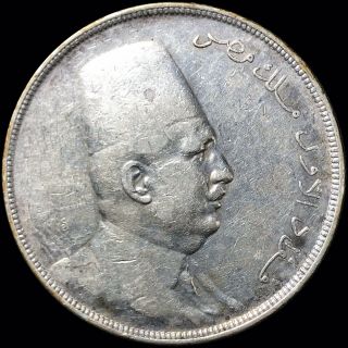 1923 - H Egypt 20 Piastres Km 338 Fuad I Foreign Silver Coin Crown - Sized Scarce