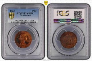 1965 Zealand Half Penny Pcgs Pl65bn Toned Coin Finest Graded World Wide