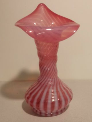 Vintage Fenton Cranberry Pink Opalescent Swirl Jack In The Pulpit Vase