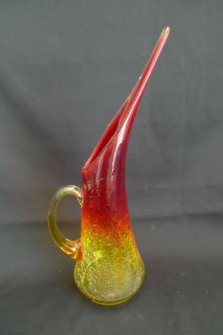 Vintage Kanawha Amberina Long Spout Crackle Glass Pitcher In Ruby / Amber 1960