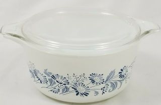 Vtg Pyrex 1.  5 L Colonial Mist White Blue Floral Covered Casserole Dish 474 - B