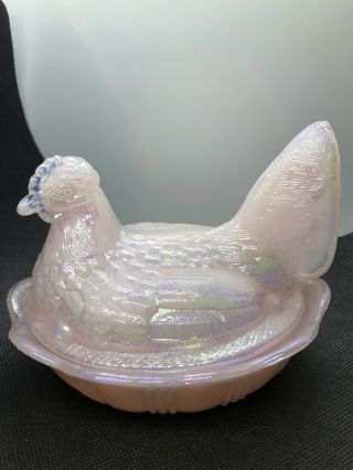 Fenton Glass,  Chicken/hen On Nest,  Carnival,  Rose Pink Irridesence Glass