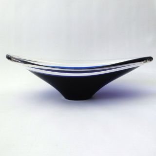 Vintage Murano Art Glass Centrepiece Bowl.  Cobalt Blue Cased Clear,  Scoop.  1960s