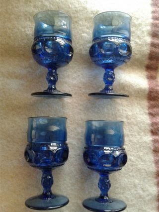 Vintage Cobalt Blue Kings Crown 5.  5 " H Goblets - Set Of 4