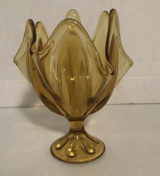 Vintage Viking Glass Amber 6 Point Vase Mid - Century Bowl