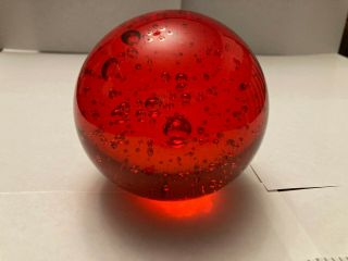 Controlled Bubble Glass Art Paperweight Large Red Globe Vintage