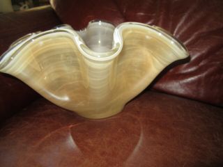 Stunning Large Murano Art Glass Bowl With Ruffled Edge Made In Italy