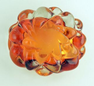 Murano Glass Ash Tray Orange Pineapple Flower Shaped Large 2