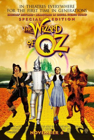 Wizard Of Oz Movie Poster Ds 1998 Re - Release Vf1 27x40 Judy Garland
