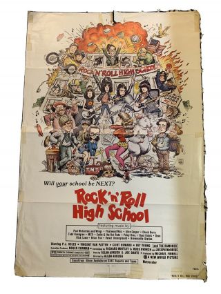 Rock ‘n’ Roll High School Movie Poster 27x41 One Sheet Ramones - Folded