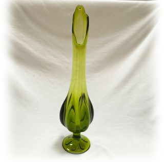Vintage Mcm Viking Glass Epic Six 6 Petal Swung Vase Avocado Green 18 3/8 "