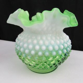 Fenton Lime Green Opalescent Hobnail Vase W372