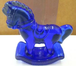 Pre - Owned Unmarked Fenton Glass Cobalt Blue Rocking Horse