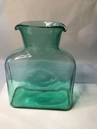 Blenko Light Emerald Green Color Double Spout Glass Vase 384 Pitcher Bottle Flaw
