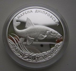 Dnieper Barbel 1 Oz Proof Silver Coin 10 Uah Ukraine 2018,  Fish,  Red Book