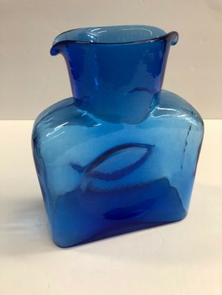 Vintage Mid Century Modern Blenko Blue Decanter Pitcher Vase