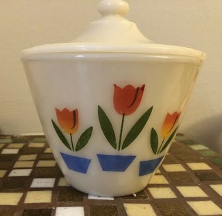 Vintage Fire King Glass Tulip Grease Jar Bowl W/ Lid -