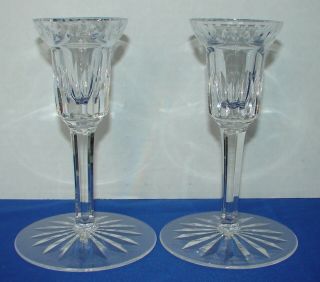 Signed Waterford Crystal Lismore Tall Candlesticks Starburst Base 5 1/2 " Tall