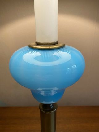 Vintage Mid Century Fenton Aqua Colored Art Glass Table Lamp Marble Base
