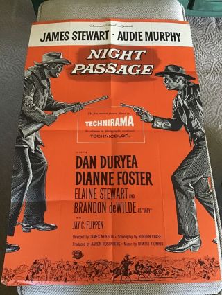 Vintage Movie Poster U I Night Passage James Stewart Fold Up Poster