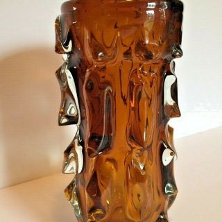 Amber Art Glass Vase Spikes Dramatic Heavy Hand Crafted 8 1/2 inches high 2