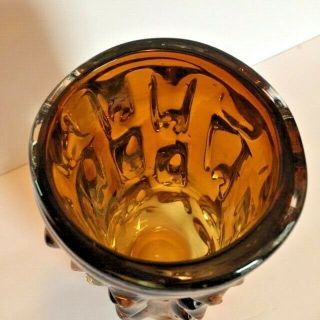 Amber Art Glass Vase Spikes Dramatic Heavy Hand Crafted 8 1/2 inches high 3