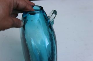 Hand Blown Blue Glass Wall Hanging Vase Small Bubbles Inside