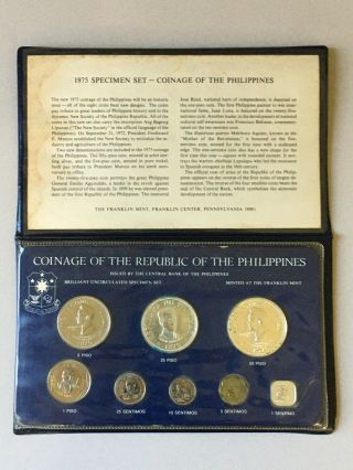 1975 Republic Of The Philippines Central Bank Specimen Coin Set; Franklin