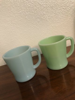Oven Fire - King Ware U.  S.  A.  Collectible Mugs Blue & Jade - Ite With D Handles