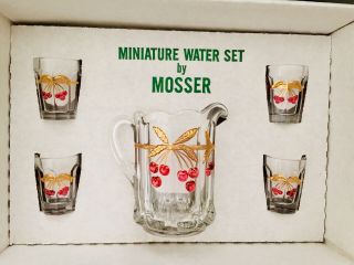 Mosser Glass Child’s Set Cherry & Cable Water Pitcher & 4 Glasses