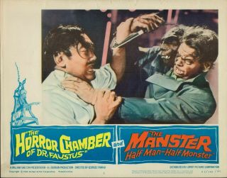 Horror Chamber Of Dr.  Faustus / Manster 1962 Orig.  11x14 Double Bill Lobby Card
