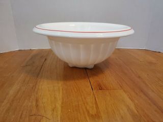 Vtg Hazel Atlas Mixing Bowl White Milk Glass With Red Stripe Line Rolled Rim