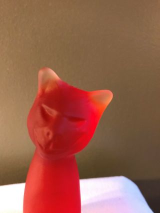 Kanawha Art Glass Hand Crafted Frosted Smiling Cat Amberina Figurine 5 