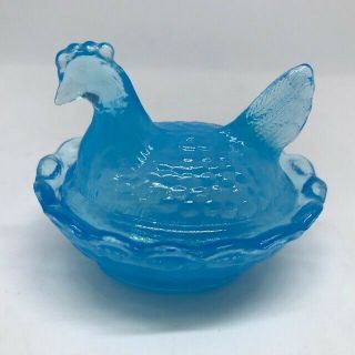 Mini Boyd Glass Hen On Nest Salt Dish 2 - 1/2 " Boyd 5th Gen 165 Peacock Blue